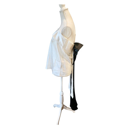 Nonchalant Label Antonella White Satin Top With Black Bow Detail, Medium NWT