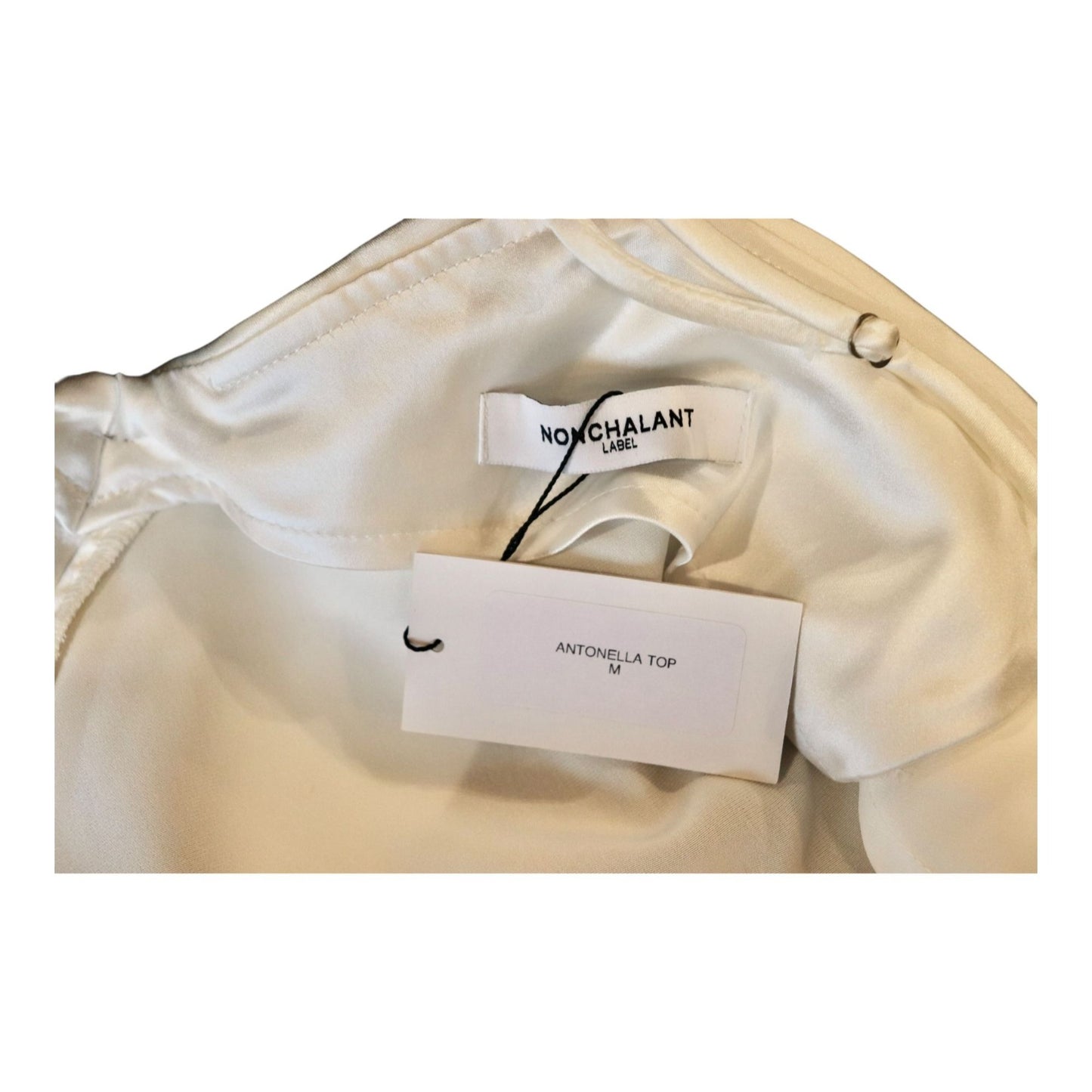 Nonchalant Label Antonella White Satin Top With Black Bow Detail, Medium NWT