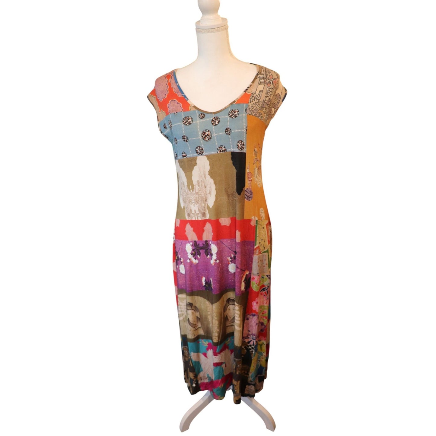 Johnny Was Tokyo Patchwork High Slit Knit Dress, Small (oversized)