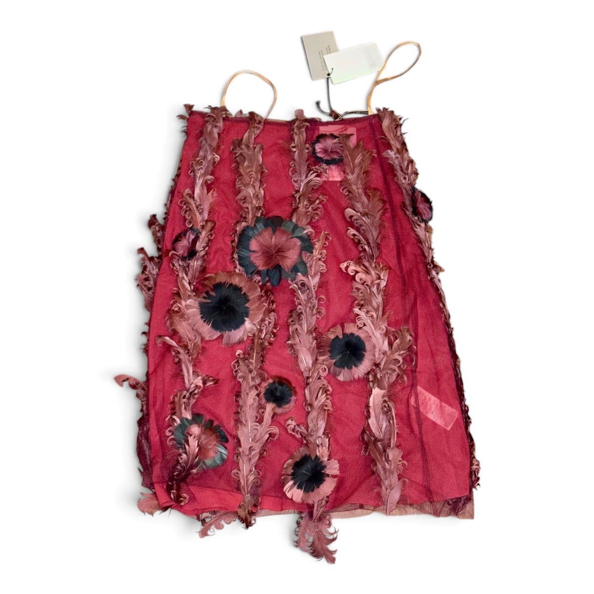 Christopher Kane Burgundy Feather Flower mesh Pencil Skirt Size 6 (runs small)