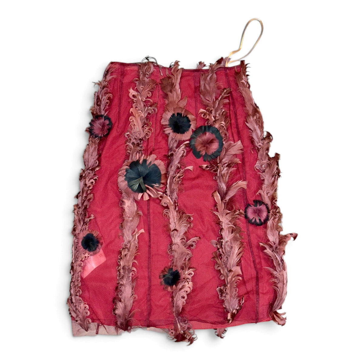 Christopher Kane Burgundy Feather Flower mesh Pencil Skirt Size 6 (runs small)