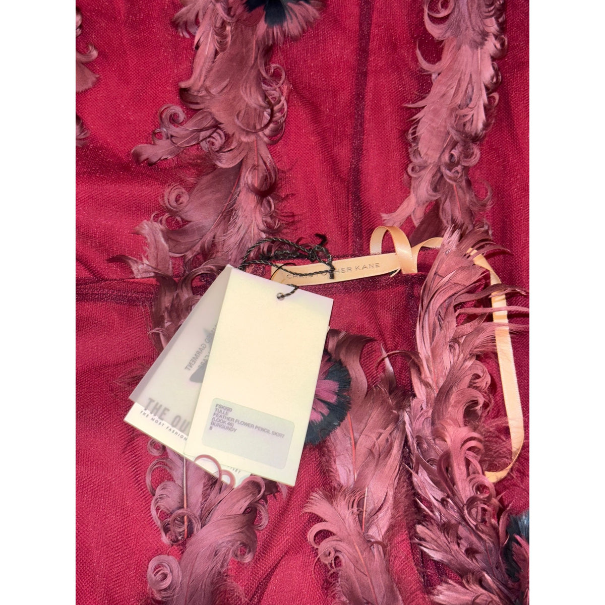Christopher Kane Burgundy Feather Flower mesh Pencil Skirt Size 6 (runs small)