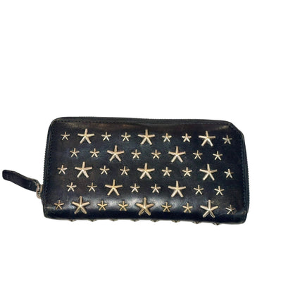 Jimmy Choo Black Star Studded Leather Zip Around Wallet