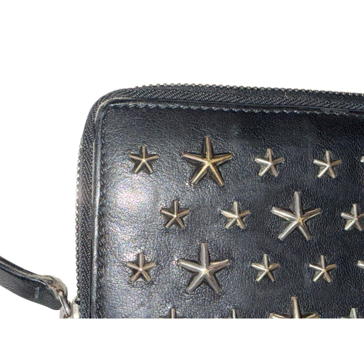 Jimmy Choo Black Star Studded Leather Zip Around Wallet
