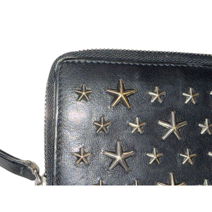 Jimmy Choo Black Star Studded Leather Zip Around Wallet