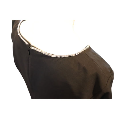 Cece NWT Black Short Sleeve Dress With Rhinestone Trimmed V-Neckline & Bow Accent, Size 12