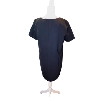Cece NWT Black Short Sleeve Dress With Rhinestone Trimmed V-Neckline & Bow Accent, Size 12