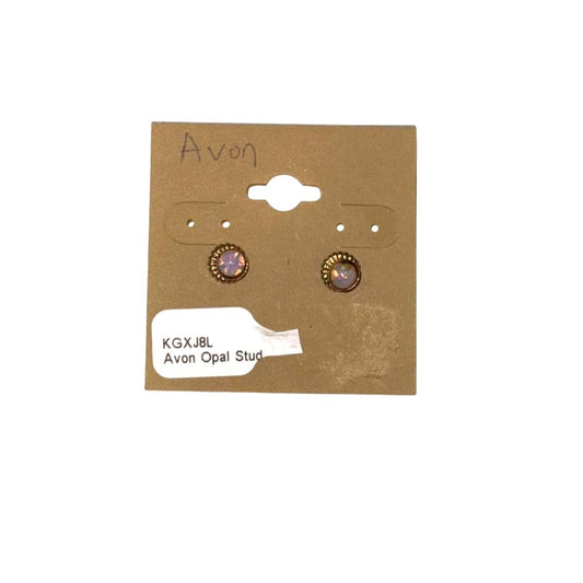 Opal Stud Earrings With Gold-Tone Beaded Edging