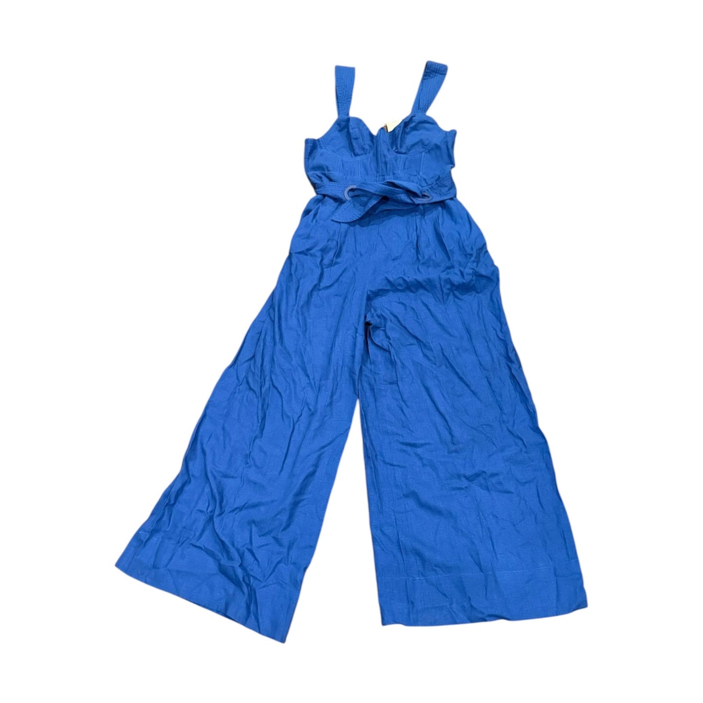 Farm Rio Belted Pleated Linen-Blend Jumpsuit, Large