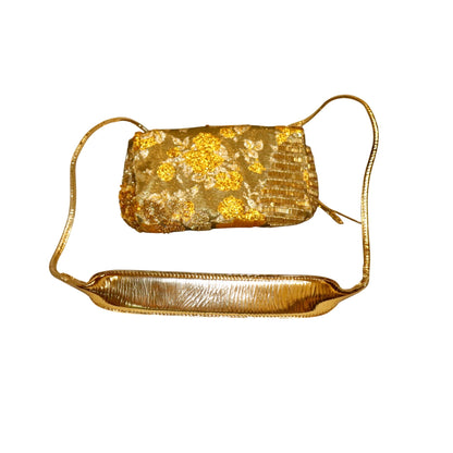 Dries Van Noten Gold Floral Jacquard Shoulder Bag