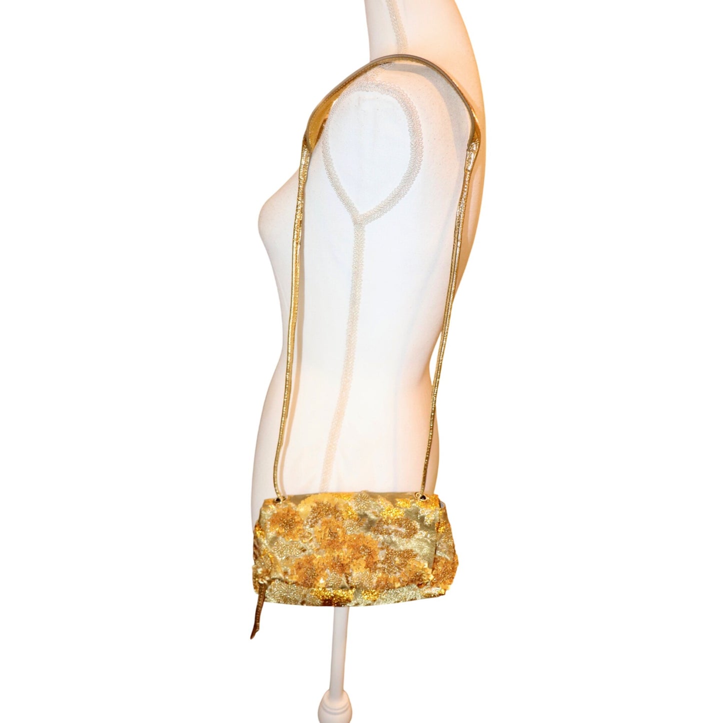 Dries Van Noten Gold Floral Jacquard Shoulder Bag