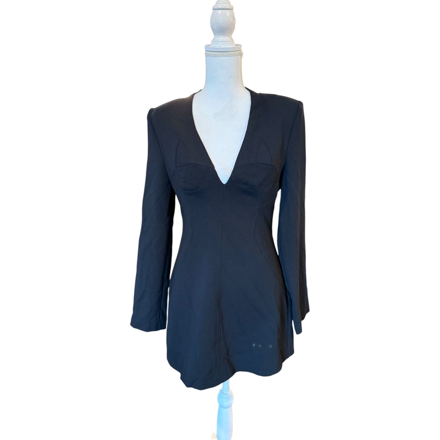 Black Halo Womens Black Long Sleeve Fitted Mini Dress Size 6 Polyamide Blend Made In USA