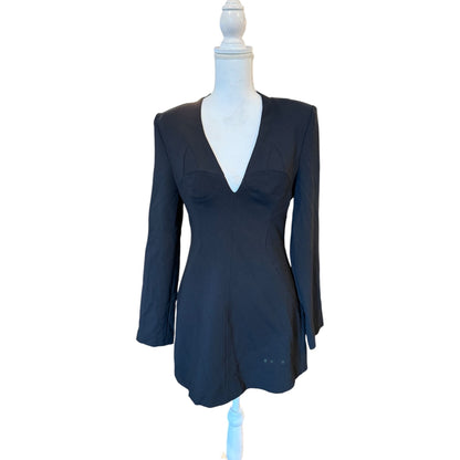 Black Halo Womens Black Long Sleeve Fitted Mini Dress Size 6 Polyamide Blend Made In USA