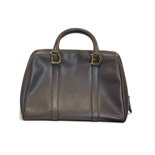 Christian Dior Vintage Brown Leather Top Handle Bag With Gold Hardware & Padlock