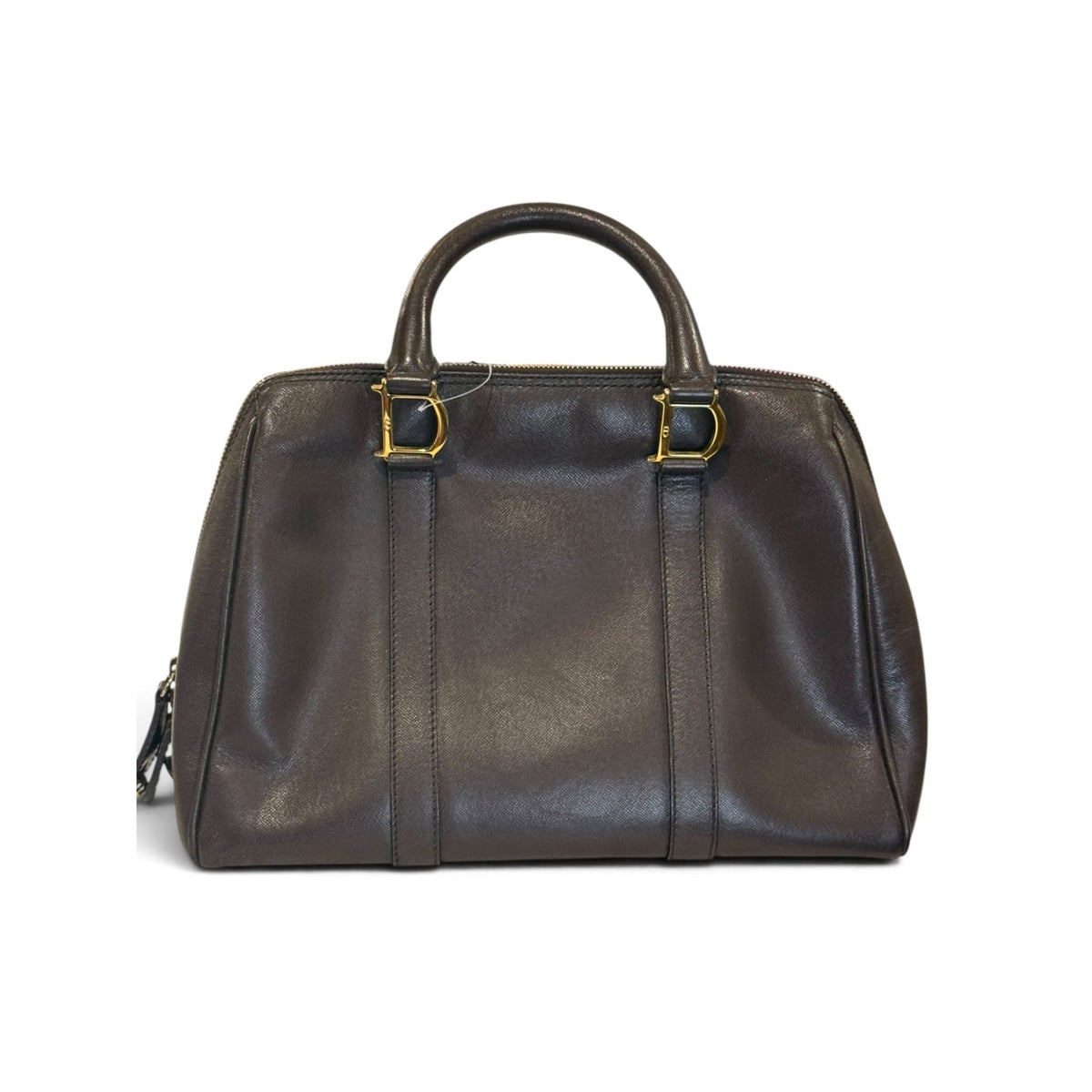 Christian Dior Vintage Brown Leather Top Handle Bag With Gold Hardware & Padlock