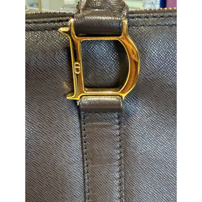 Christian Dior Vintage Brown Leather Top Handle Bag With Gold Hardware & Padlock