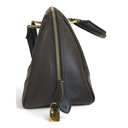 Christian Dior Vintage Brown Leather Top Handle Bag With Gold Hardware & Padlock