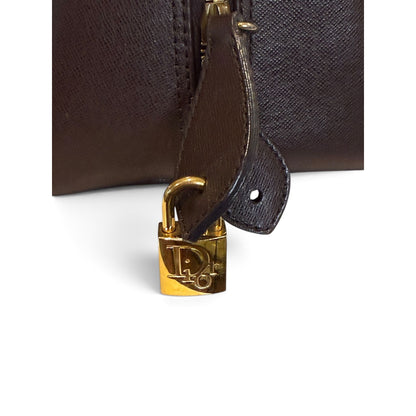 Christian Dior Vintage Brown Leather Top Handle Bag With Gold Hardware & Padlock
