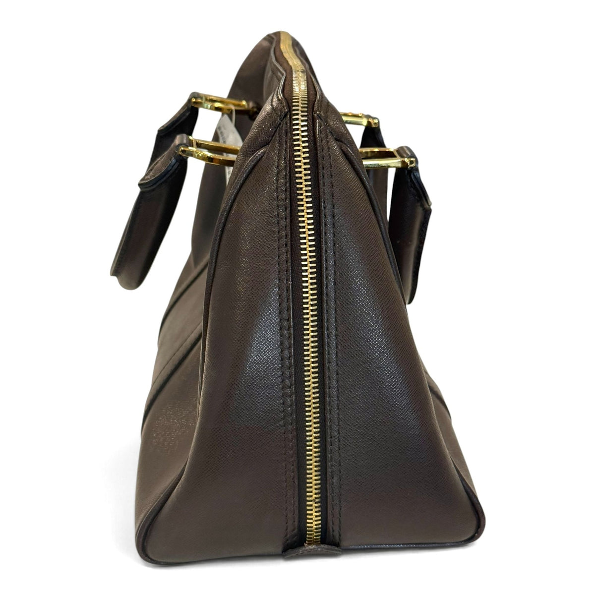 Christian Dior Vintage Brown Leather Top Handle Bag With Gold Hardware & Padlock