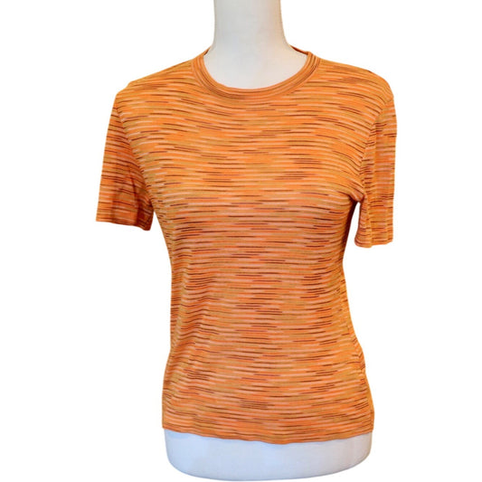 Missoni Orange Short Sleeve Knit Crew Neck Top, Medium