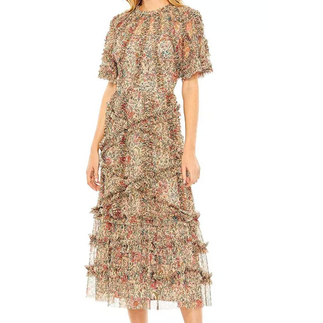 Mac Duggal Illusion Floral Midi Dress Size 16 NWT