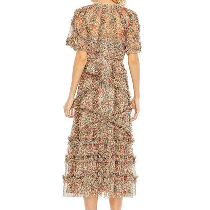 Mac Duggal Illusion Floral Midi Dress Size 16 NWT