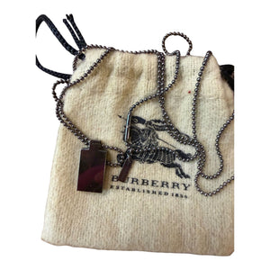 Burberry Mens Gun Metal-Tone Pendant Necklace With Drawstring Dust Bag
