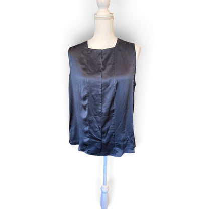 Akris Womens Navy Sleeveless Silk Blouse With Pleated Front Detail Size M