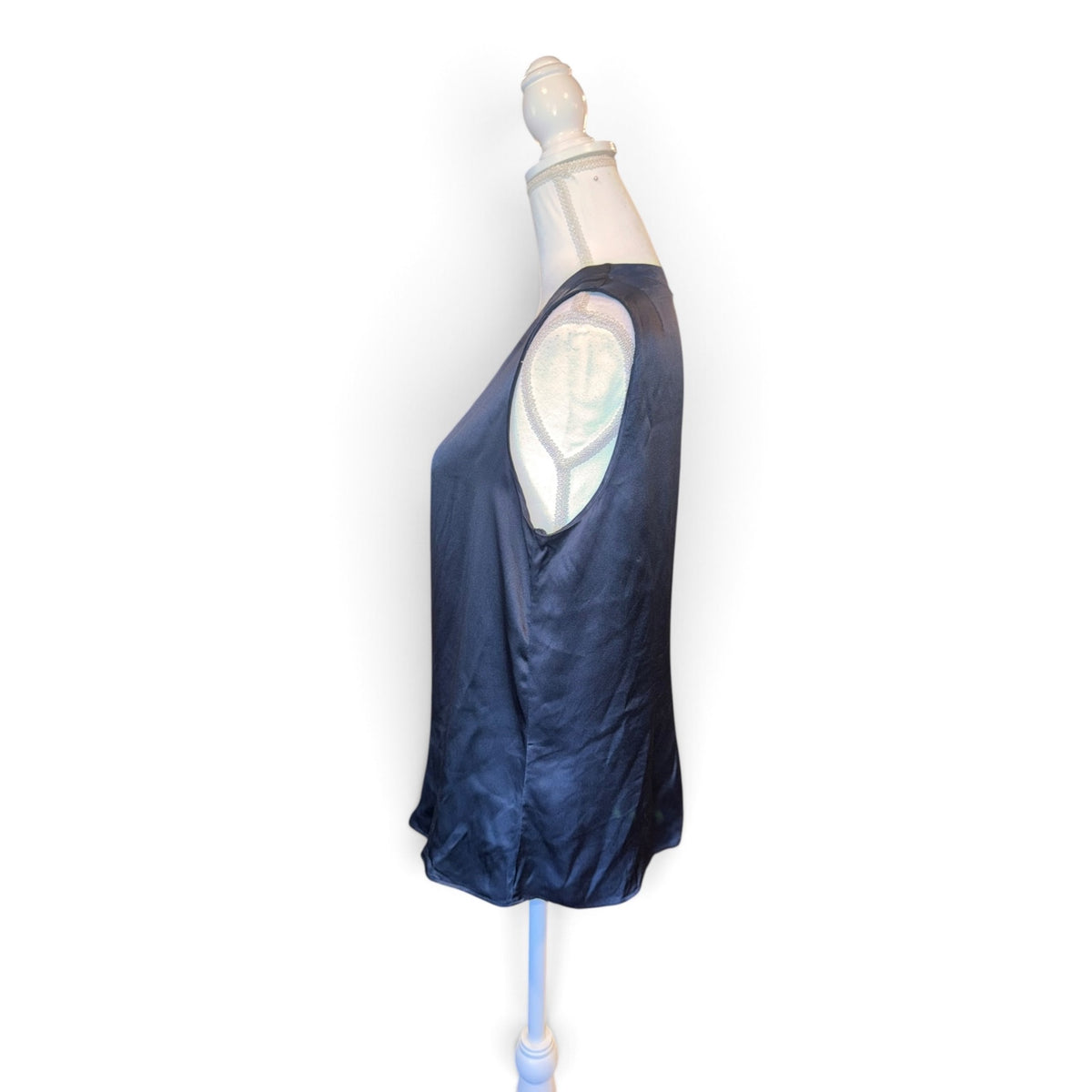 Akris Womens Navy Sleeveless Silk Blouse With Pleated Front Detail Size M