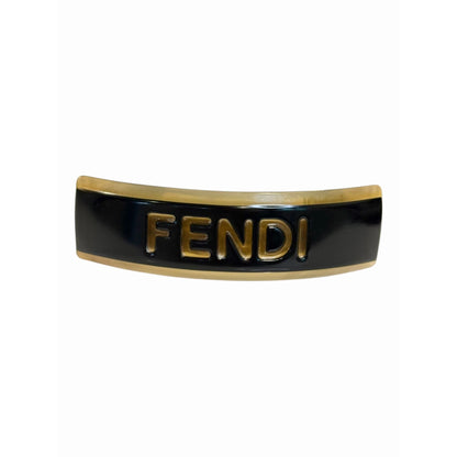 Fendi Black & Gold Logo Hair Barrette Clip