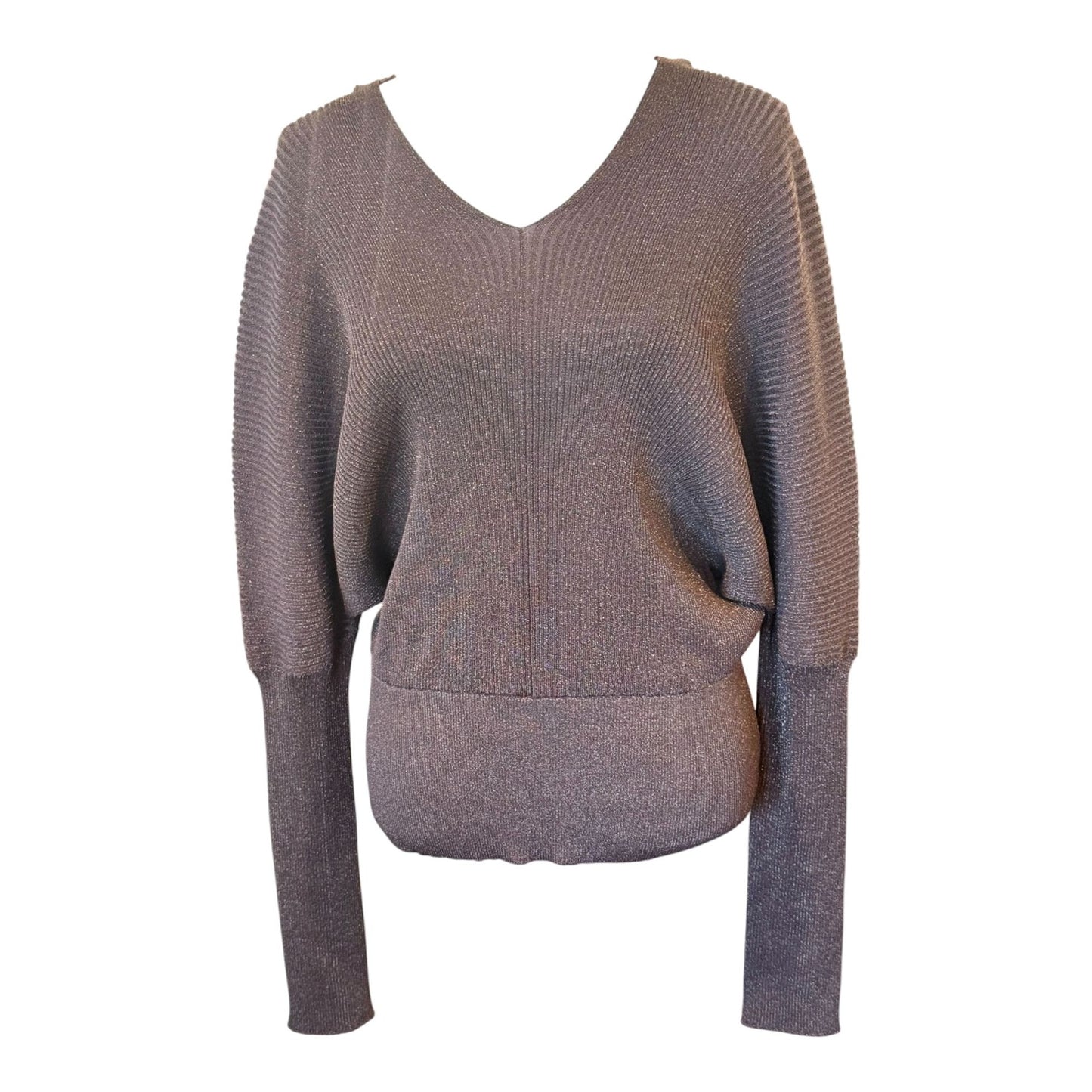 Lafayette 148 New York Ribbed Shimmer Dolman-Sleeve Sweater, Large NWT