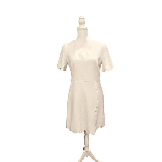 Eliza J Scalloped Hem Short Sleeve White Mini Dress, Size 6 NWT