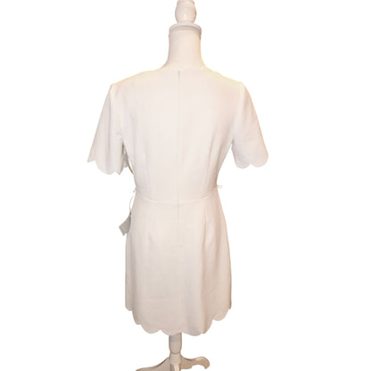Eliza J Scalloped Hem Short Sleeve White Mini Dress, Size 6 NWT
