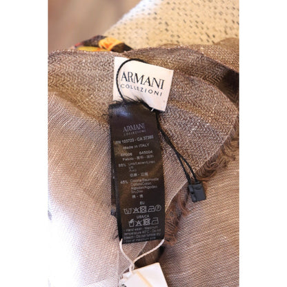 Taylored Finds Indiana Armani Collezioni brown linen and cotton blend scarf with fringe ends. NWT.