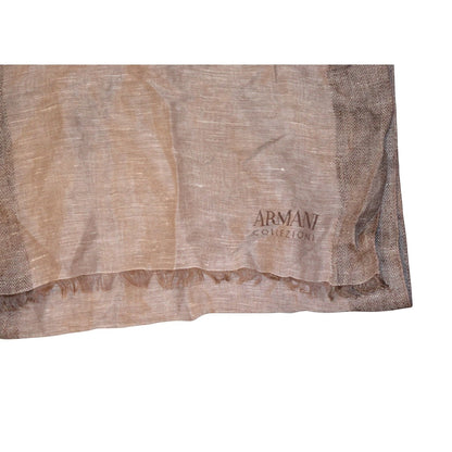 Taylored Finds Indiana Armani Collezioni brown linen and cotton blend scarf with fringe ends and subtle texture.