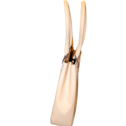 Ferragamo Beige Leather Tote Bag With Embossed Lizard Texture & Dual Handles