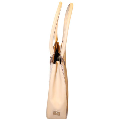 Ferragamo Beige Leather Tote Bag With Embossed Lizard Texture & Dual Handles