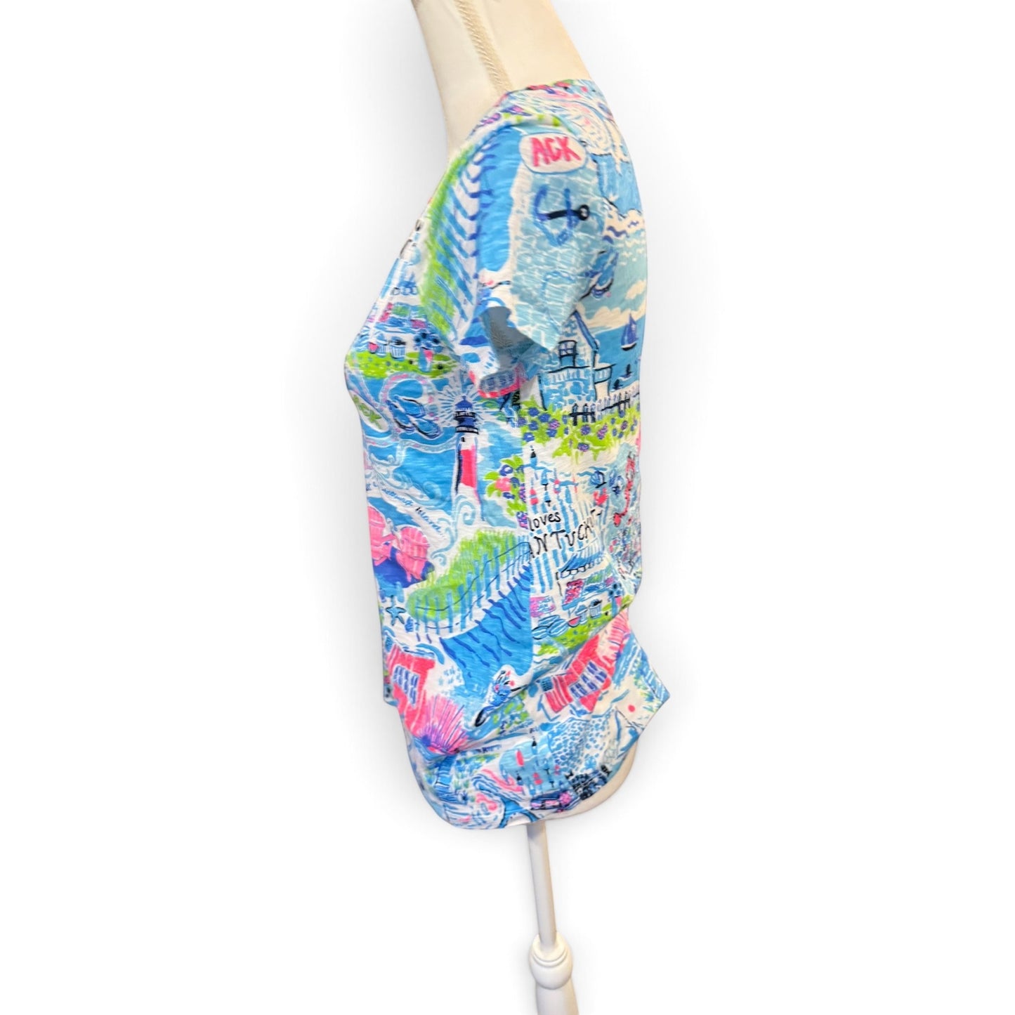Lilly Pulitzer Nantucket Map Print V-Neck T-Shirt, XXS NWOT