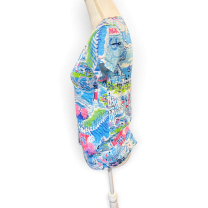 Lilly Pulitzer Nantucket Map Print V-Neck T-Shirt, XXS NWOT