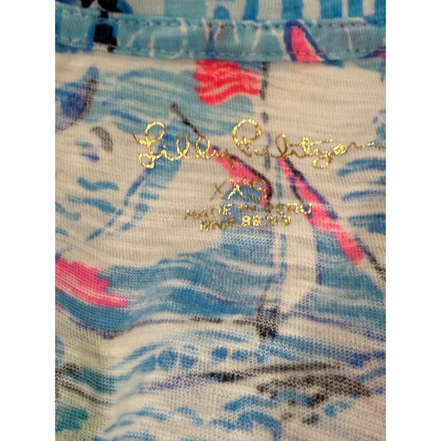 Lilly Pulitzer Nantucket Map Print V-Neck T-Shirt, XXS NWOT
