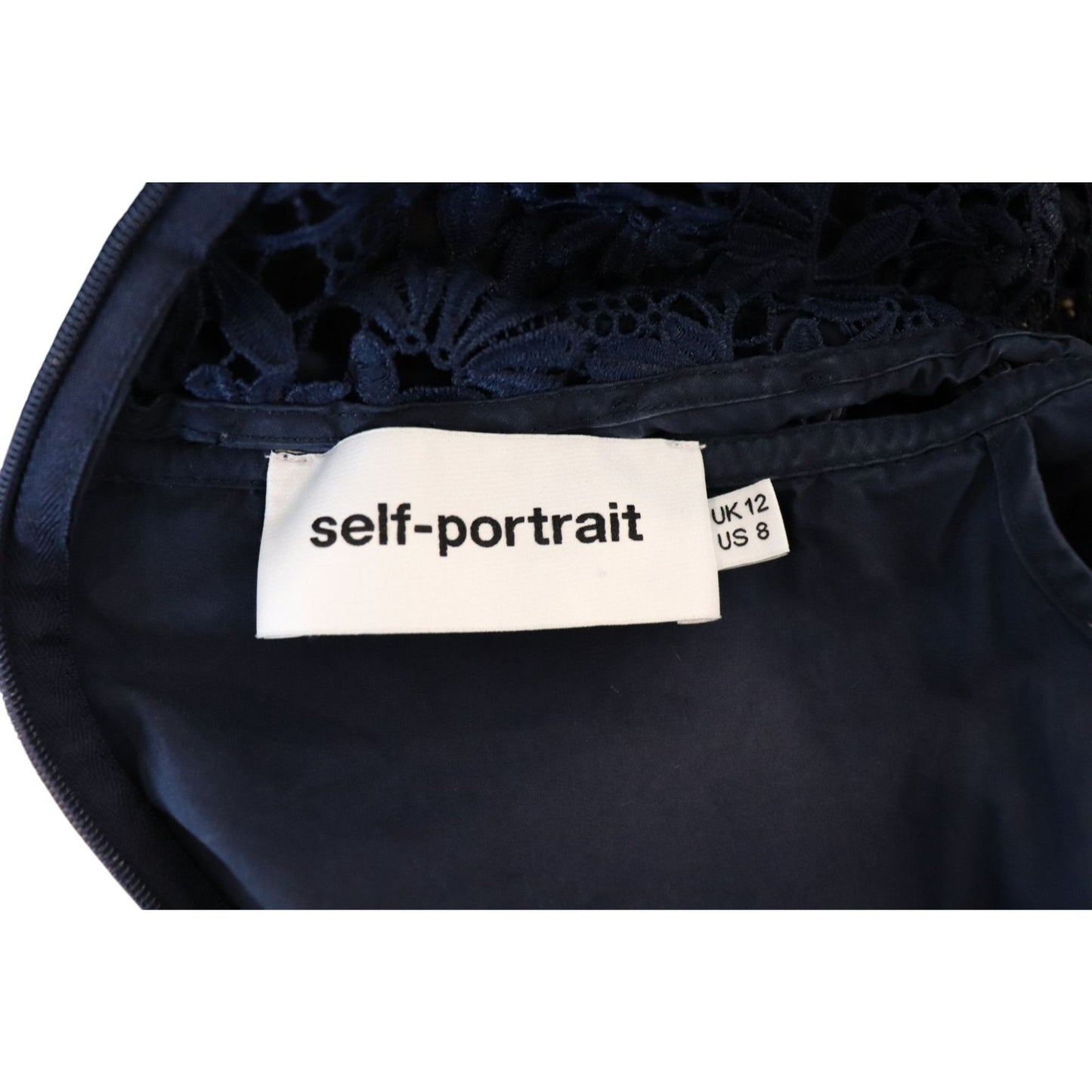 Self-Portrait Navy Lace Yoke Mini Dress UK 12 US 8 Cotton Blend Short Sleeve