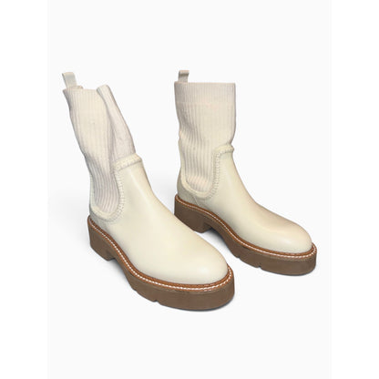 Dee Ocleppo Cream Leather & Ribbed Knit Ankle Boots Size 5.5 NWOB