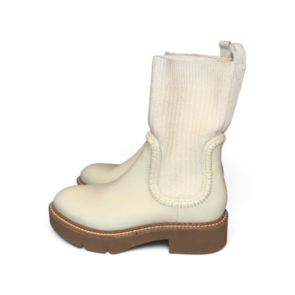 Dee Ocleppo Cream Leather & Ribbed Knit Ankle Boots Size 5.5 NWOB