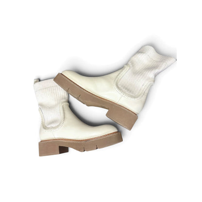 Dee Ocleppo Cream Leather & Ribbed Knit Ankle Boots Size 5.5 NWOB