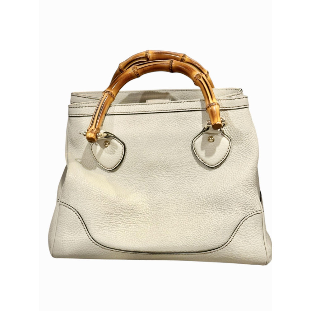 Front view: Gucci White Leather Diana Bamboo Top Handle Tote Bag