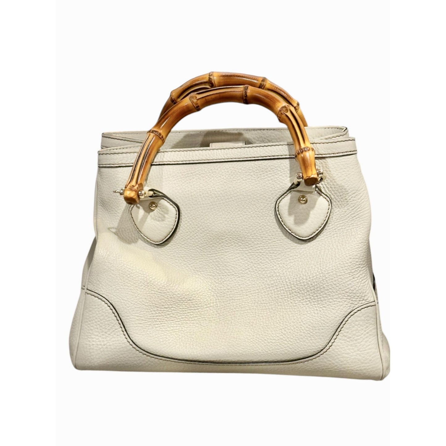 Gucci White Leather Diana Bamboo Top Handle Tote Bag