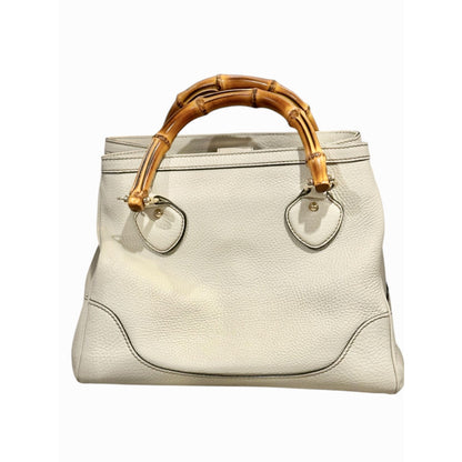 Gucci White Leather Diana Bamboo Top Handle Tote Bag