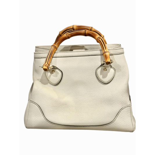 Gucci White Leather Diana Bamboo Top Handle Tote Bag