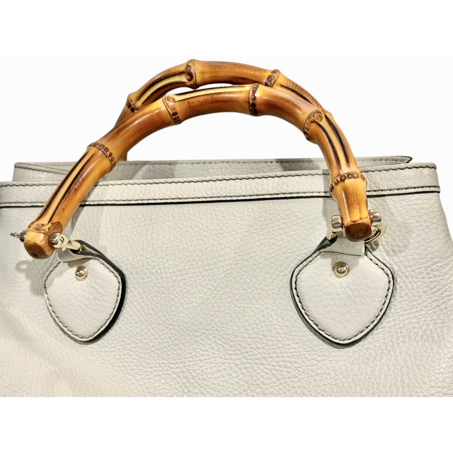 Gucci White Leather Diana Bamboo Top Handle Tote Bag