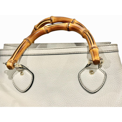 Gucci White Leather Diana Bamboo Top Handle Tote Bag